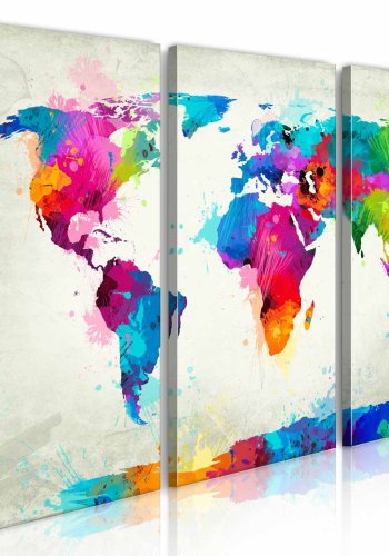 ARTGEIST Verdenskort An Explosion of Colors billede - multifarvet print, 3-delt - Flere strrelser
