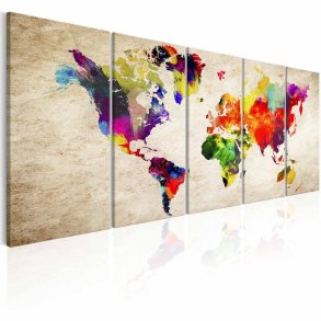 ARTGEIST Verdenskort Painted World billede - multifarvet print, 5-delt - Flere strrelser