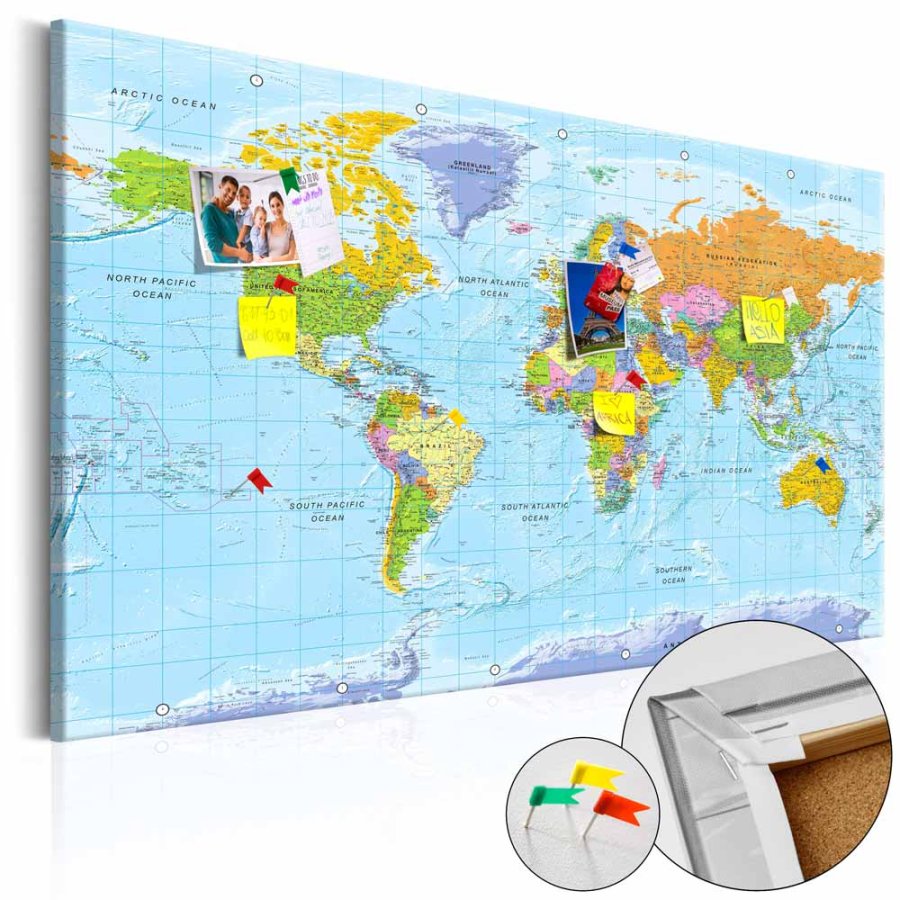 ARTGEIST Orbis Terrarum verdenskort billede - multifarvet print p kork, 2 strrelser