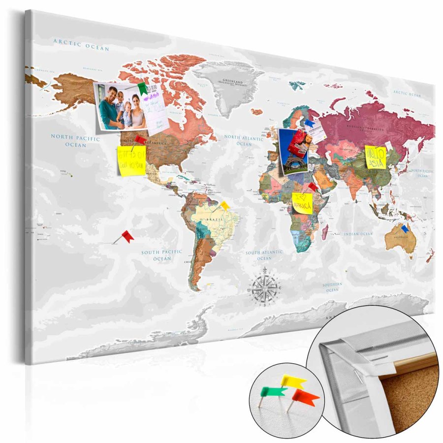 ARTGEIST Travel Around the World verdenskort billede - multifarvet print p kork, 2 strrelser