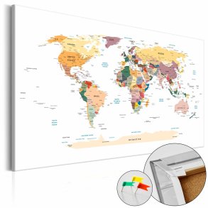ARTGEIST World Map hvid verdenskort billede - multifarvet print p kork (flere strrelser)