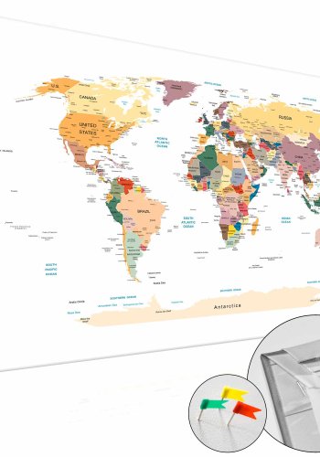 ARTGEIST World Map hvid verdenskort billede - multifarvet print p kork (flere strrelser)