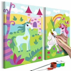ARTGEIST DIY Fairytale Unicorns maleri - hvidt lrred, inkl. maling og pensel (23x100)