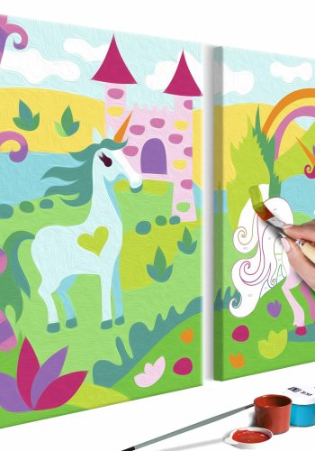 ARTGEIST DIY Fairytale Unicorns maleri - hvidt lrred, inkl. maling og pensel (23x100)