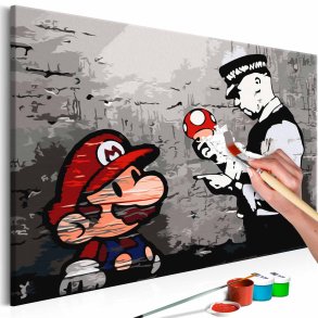ARTGEIST DIY Mario Banksy maleri - hvidt lrred, inkl. maling og 2 pensler (40x60)