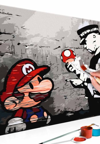 ARTGEIST DIY Mario Banksy maleri - hvidt lrred, inkl. maling og 2 pensler (40x60)