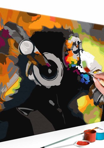 ARTGEIST DIY Monkey In Headphones Multi Colour maleri - hvidt lrred, maling, 2 pensler (60x40)