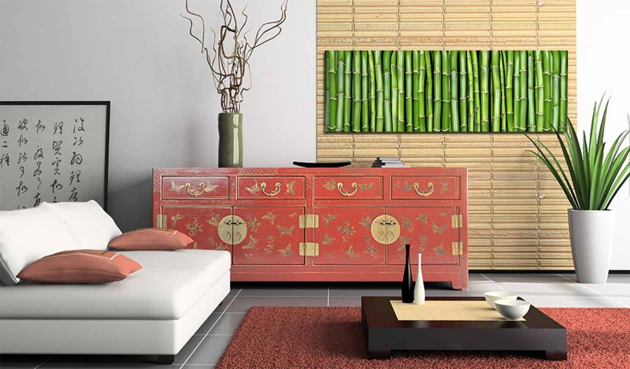 ARTGEIST Bamboo wall billede - grn canvas print (40x120)