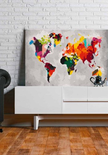 ARTGEIST DIY Verdenskort Bright Colours maleri - hvidt lrred, inkl. maling og 2 pensler (H: 40cm)