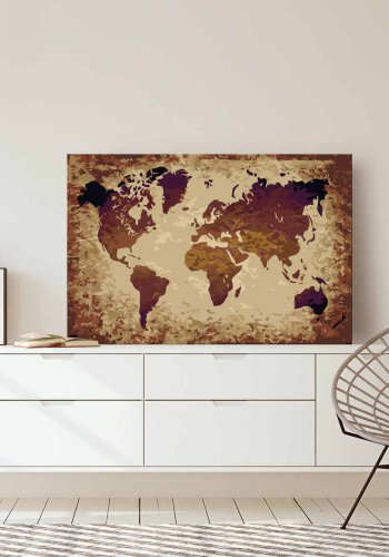 ARTGEIST DIY Verdenskort Brown Colours maleri - hvidt lrred, inkl. maling og 2 pensler (H: 40cm)
