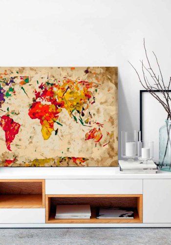 ARTGEIST DIY Verdenskort Colour Splashes maleri - hvidt lrred, inkl. maling og 2 pensler (H: 40cm)