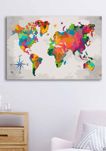 ARTGEIST DIY Verdenskort Compass Rose maleri - hvidt lrred, inkl. maling og 2 pensler (H: 40cm)