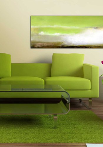 ARTGEIST Havskum billede - grnt/hvidt/brunt bomuldslrred/akrylfarve (40x100)