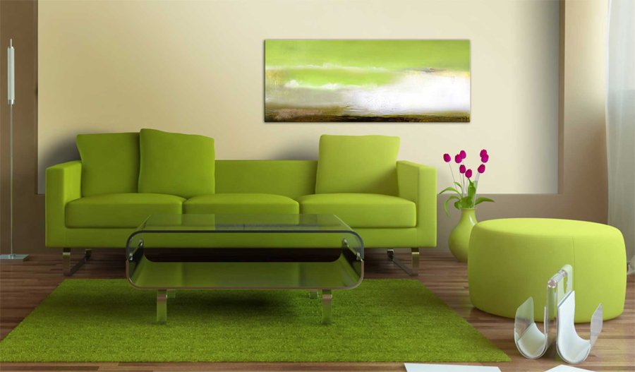 ARTGEIST Havskum billede - grnt/hvidt/brunt bomuldslrred/akrylfarve (40x100)