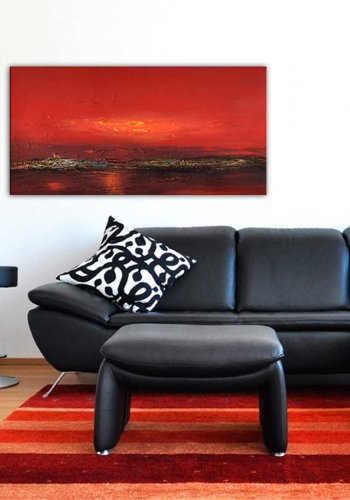 ARTGEIST Rd solnedgang over havet billede - multifarvet lrred/akrylfarver (60x120)