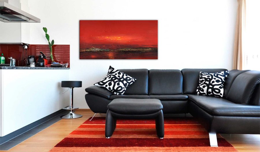 ARTGEIST Rd solnedgang over havet billede - multifarvet lrred/akrylfarver (60x120)