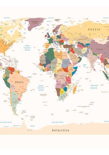 ARTGEIST Verdenskort fototapet - multifarvet print (210x300)