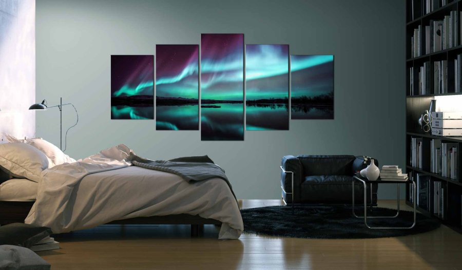ARTGEIST Night Light II billede - turkis/sort/lilla print (50x100)