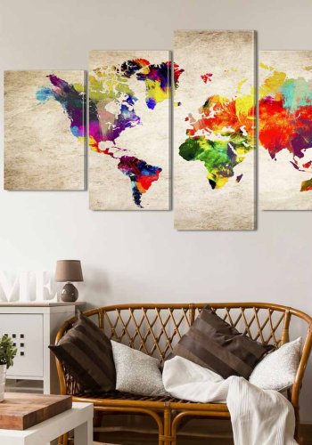 ARTGEIST Verdenskort Abstract Fantasy billede - multifarvet print, 5-delt - Flere strrelser