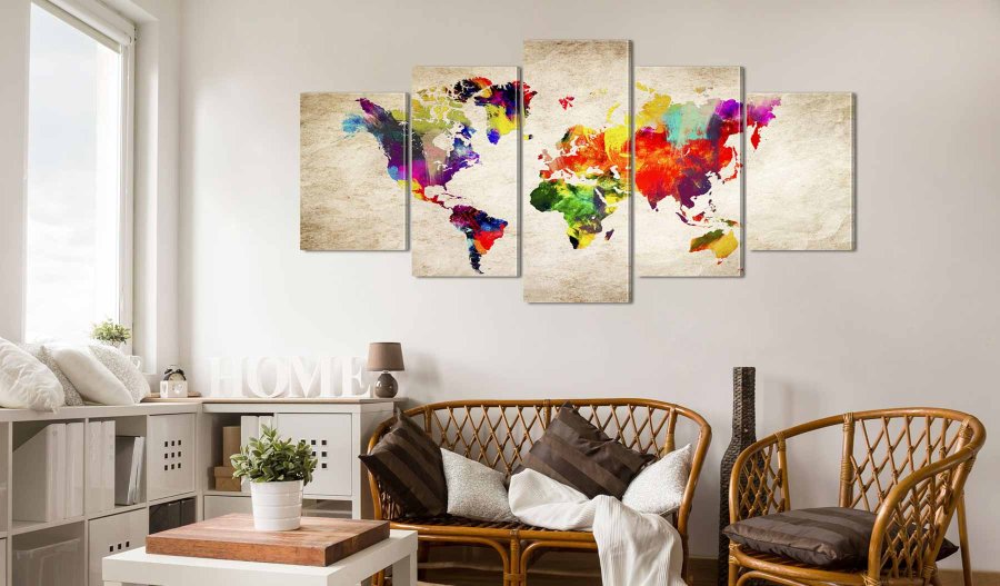 ARTGEIST Verdenskort Abstract Fantasy billede - multifarvet print, 5-delt - Flere strrelser