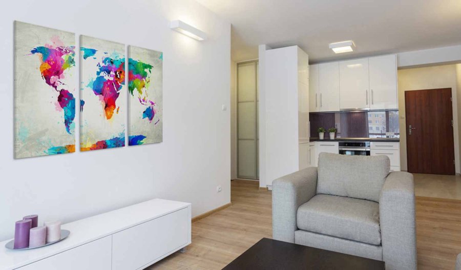 ARTGEIST Verdenskort An Explosion of Colors billede - multifarvet print, 3-delt - Flere strrelser