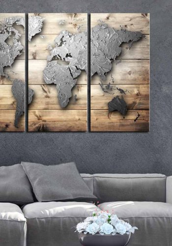 ARTGEIST Doors to the World verdenskort billede - gr/natur print p kork, 3-delt (80x120)