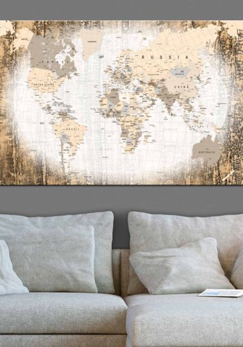 ARTGEIST Enclave of the World verdenskort billede - hvid/brun print p kork (80x120)
