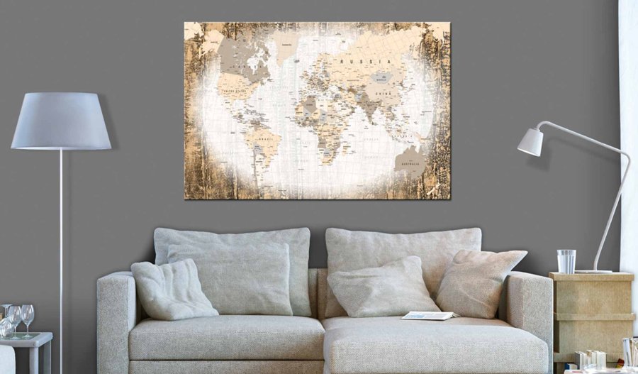 ARTGEIST Enclave of the World verdenskort billede - hvid/brun print p kork (80x120)