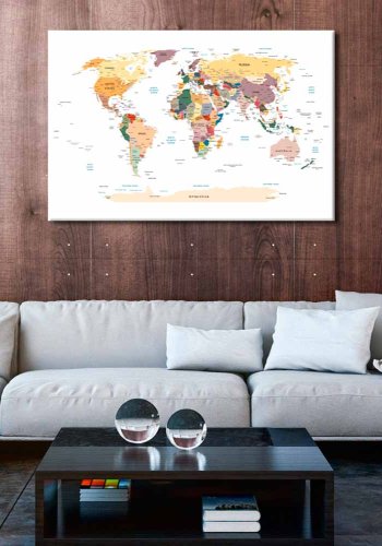 ARTGEIST World Map hvid verdenskort billede - multifarvet print p kork (flere strrelser)