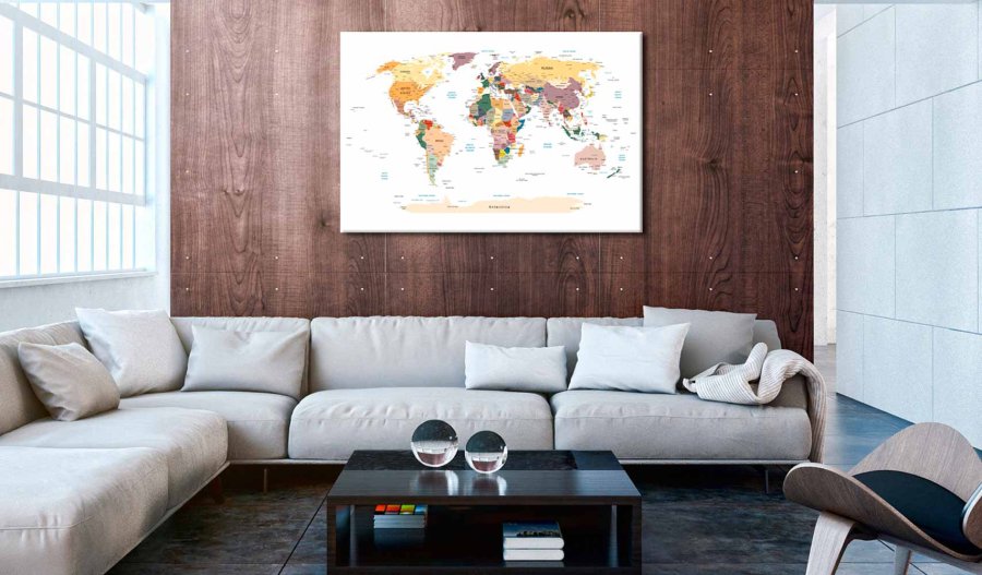 ARTGEIST World Map hvid verdenskort billede - multifarvet print p kork (flere strrelser)