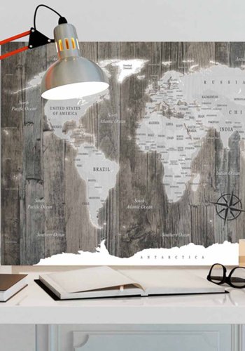 ARTGEIST World of Wood verdenskort billede - natur/gr print p kork (80x120)