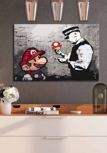 ARTGEIST DIY Mario Banksy maleri - hvidt lrred, inkl. maling og 2 pensler (40x60)