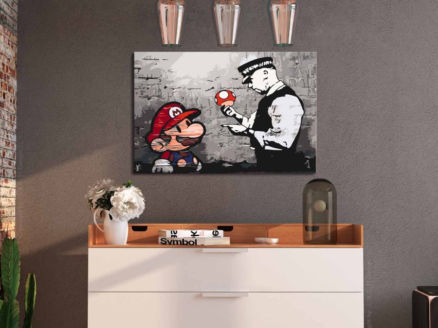 ARTGEIST DIY Mario Banksy maleri - hvidt lrred, inkl. maling og 2 pensler (40x60)