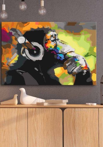 ARTGEIST DIY Monkey In Headphones Multi Colour maleri - hvidt lrred, maling, 2 pensler (60x40)