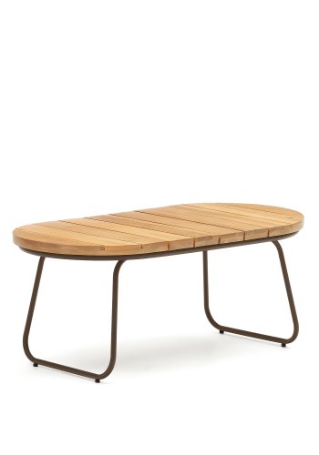 KAVE HOME Salguer havebord, oval - natur akacietr og brunt stl (100x50)