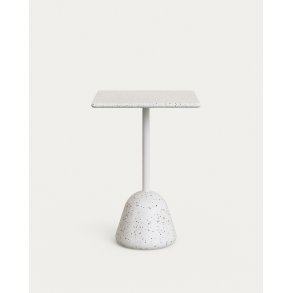 KAVE HOME Saura hjbarbord i hvid terrazzo med hvid terrazzoplade, 95 x 70 x 70 cm