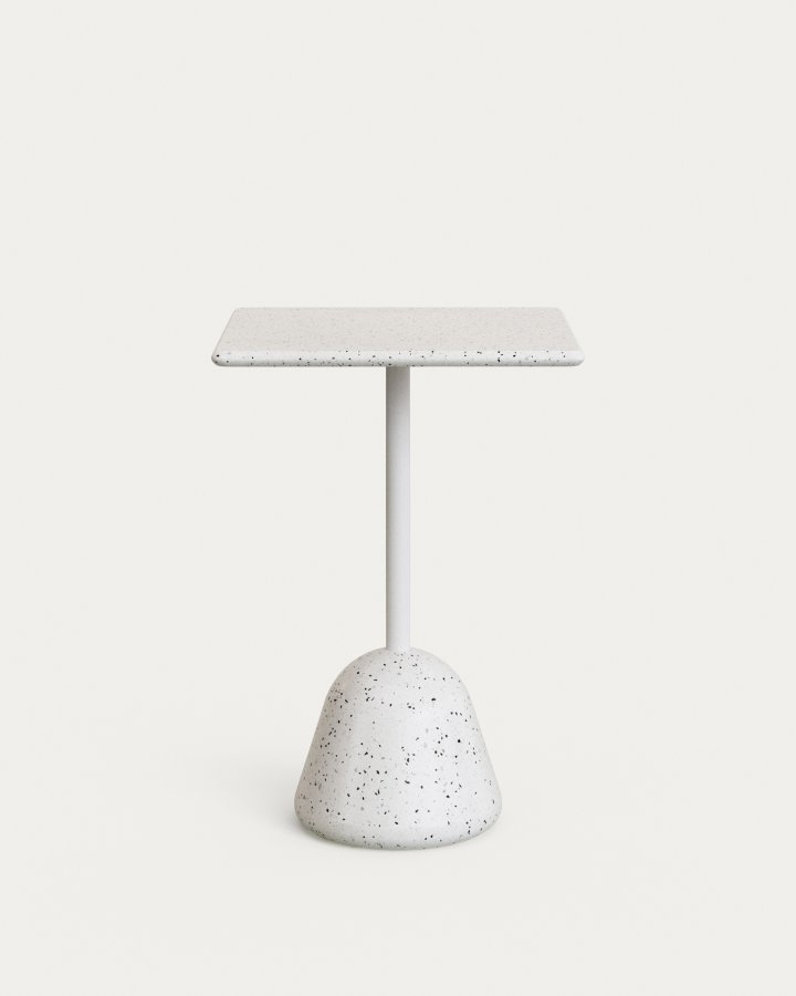 KAVE HOME Saura hjbarbord i hvid terrazzo med hvid terrazzoplade, 95 x 70 x 70 cm