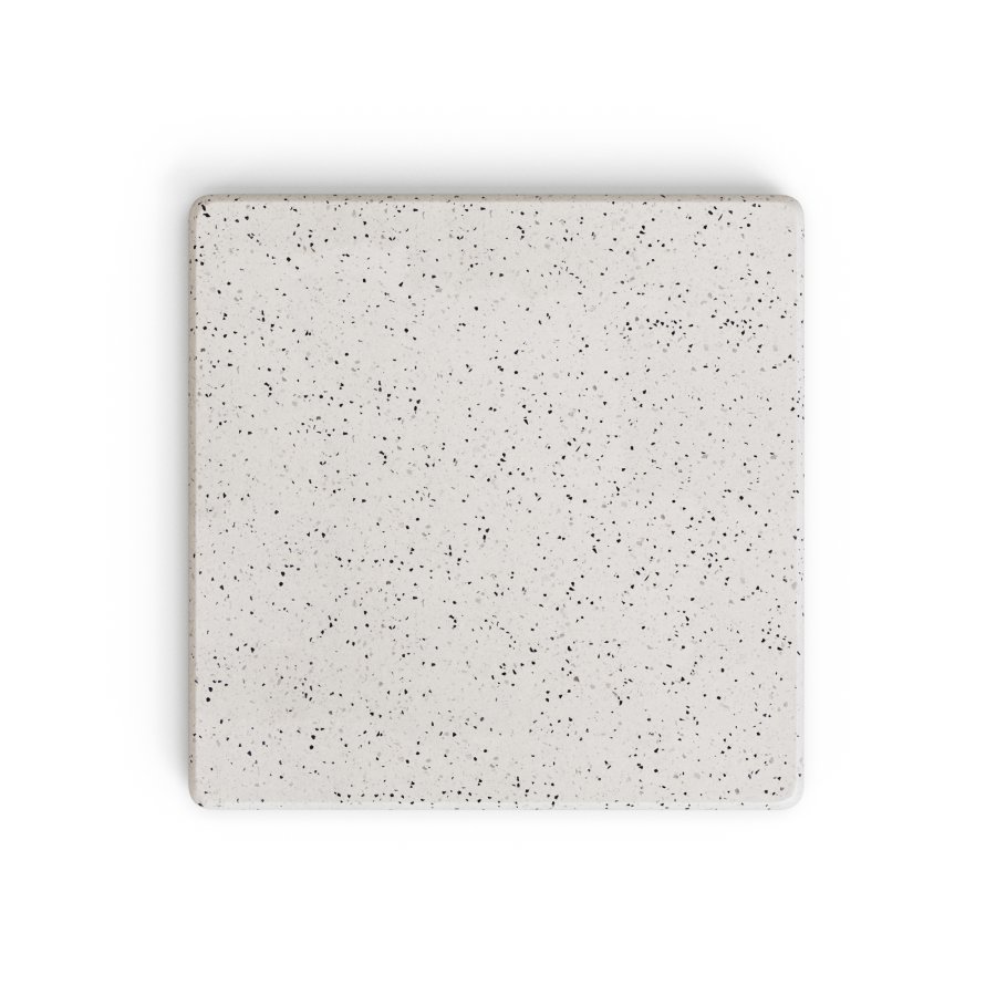 KAVE HOME Saura hjbarbord i hvid terrazzo med hvid terrazzoplade, 95 x 70 x 70 cm