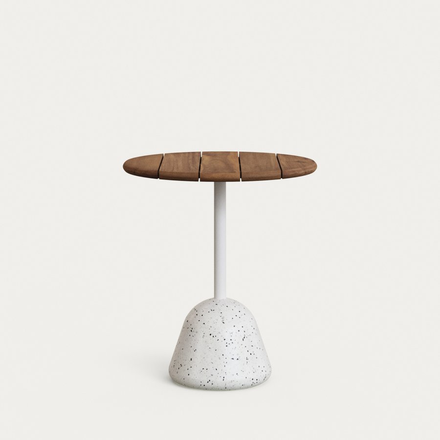 KAVE HOME Saura bord med akacieplade i valnddefinish og hvid terrazzobund Ã˜70x75cm