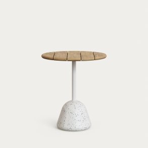 KAVE HOME Saura bord med naturlig finish akacieplade og hvid terrazzo bund 70x75cm