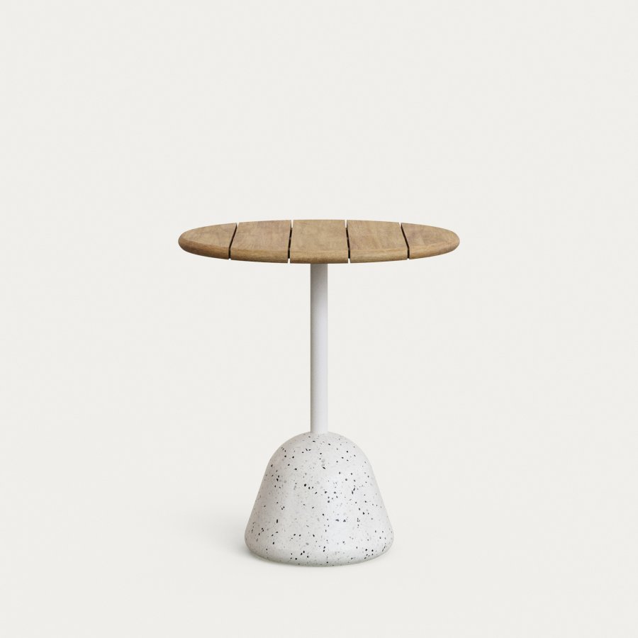 KAVE HOME Saura bord med naturlig finish akacieplade og hvid terrazzo bund 70x75cm