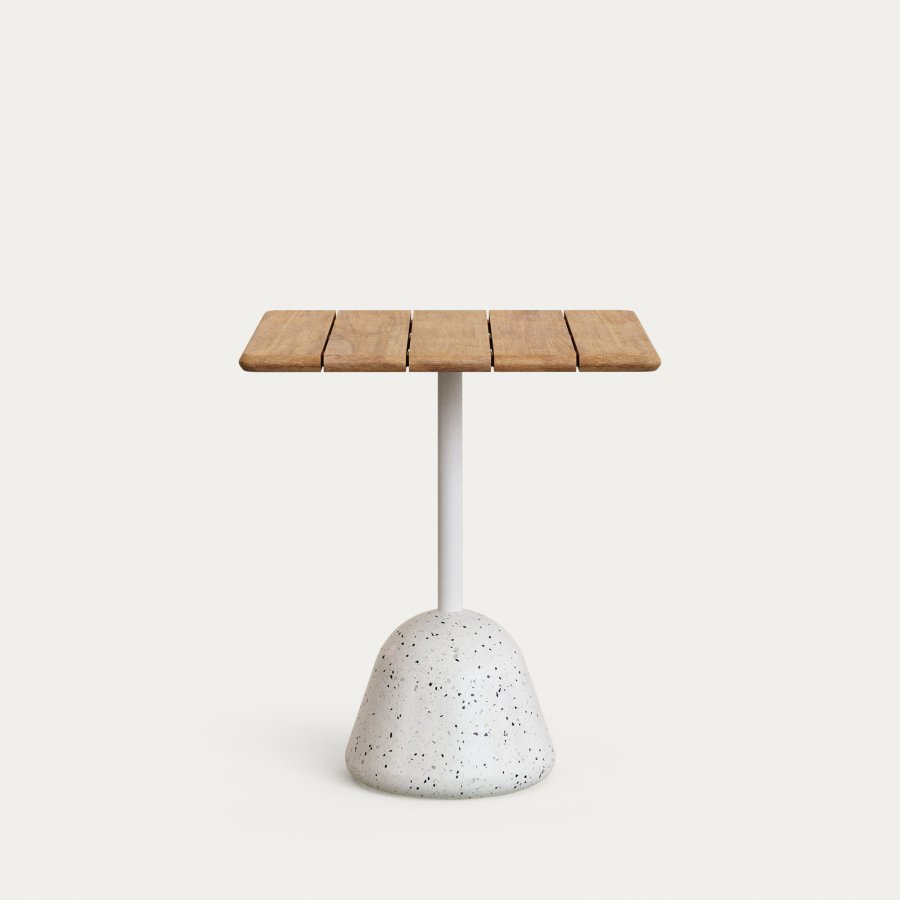 KAVE HOME Saura bord med akacieplade, naturlig finish og hvid terrazzo bund 70x70x75cm