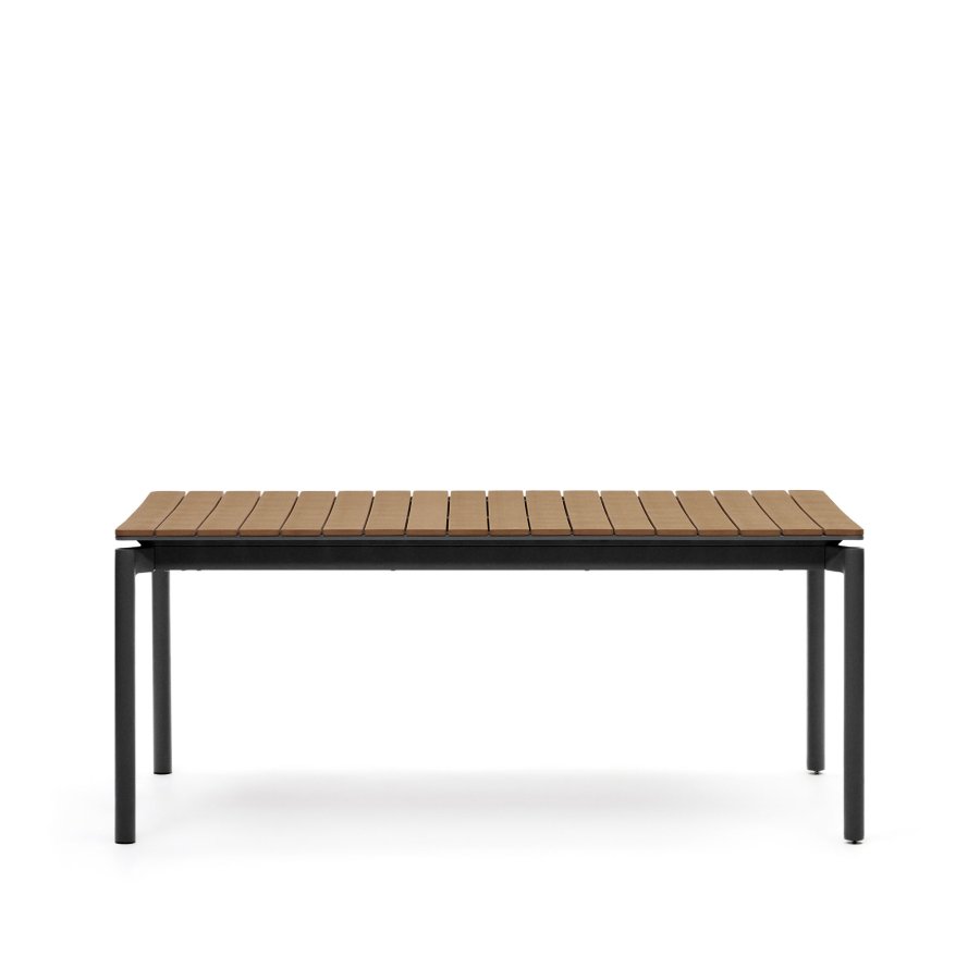 KAVE HOME Canyelles havebord, m. tillgsplade - brun polywood og mat sort aluminium (180(240)x100)