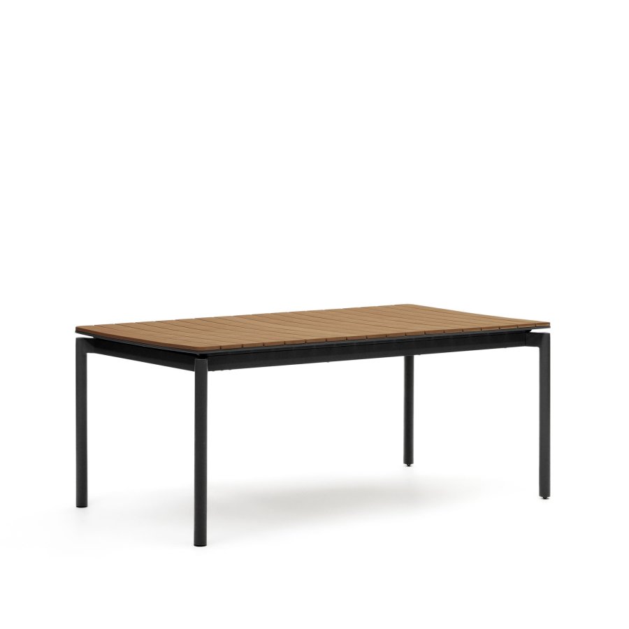 KAVE HOME Canyelles havebord, m. tillgsplade - brun polywood og mat sort aluminium (180(240)x100)