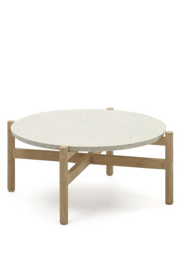 KAVE HOME Pola sofabord, rund - cement og natur eukalyptustr (84,4)
