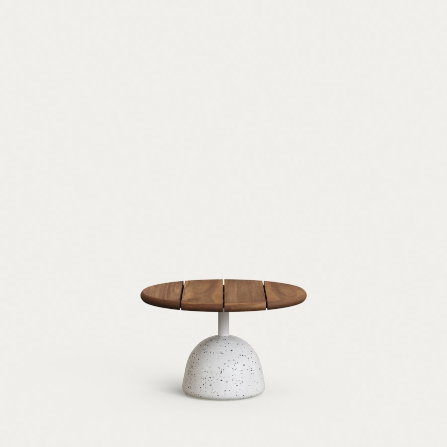 KAVE HOME Saura sofabord med valnddelakeret akacieplade og hvid terrazzobund Ã˜43x35 cm