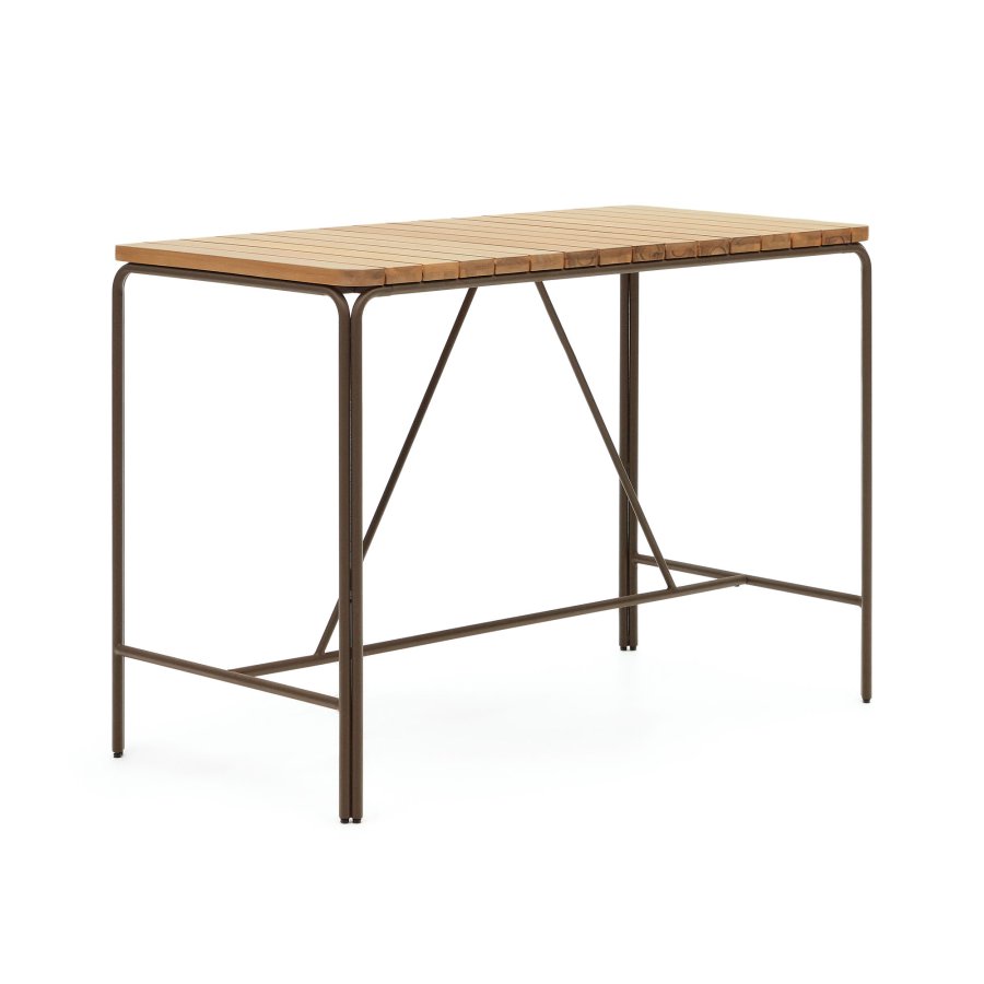 KAVE HOME Salguer udendrs barbord, rektangulr - natur akacietr og brunt stl (140x70)