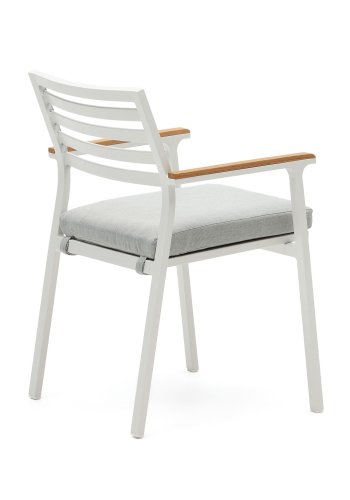 KAVE HOME Bona havestol, m. stofhynde og armln i teaktr - hvid aluminium