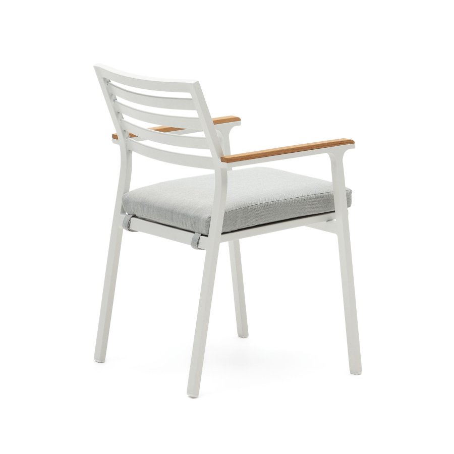 KAVE HOME Bona havestol, m. stofhynde og armln i teaktr - hvid aluminium