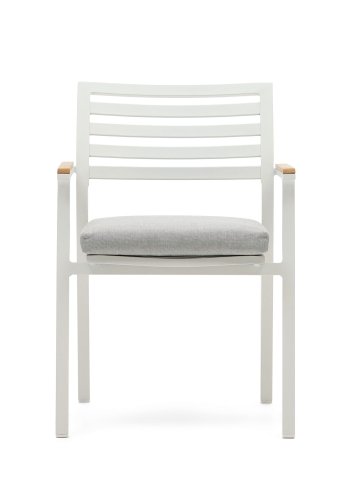 KAVE HOME Bona havestol, m. stofhynde og armln i teaktr - hvid aluminium